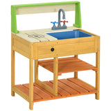 Wooden Outdoor Mud Kitchen Playset With Sink Faucet