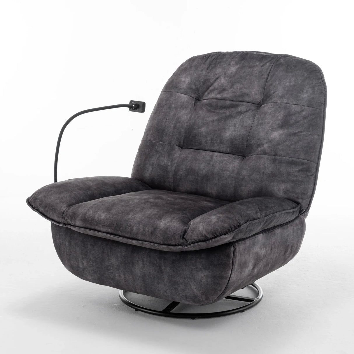 Modern Black Velvet Swivel Gliding Recliner Chair With Phone Holder - Omega Lifestyles