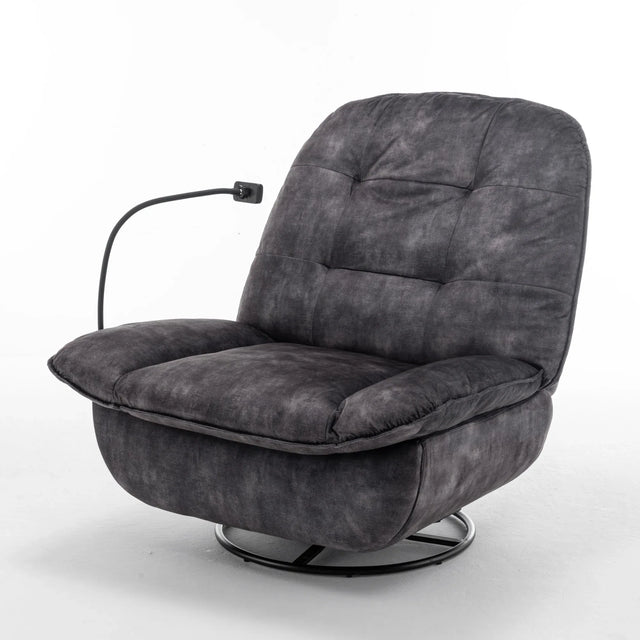 Modern Black Velvet Swivel Gliding Recliner Chair With Phone Holder - Omega Lifestyles