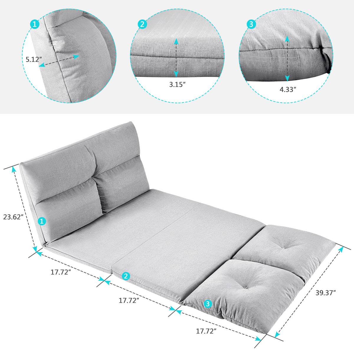 Adjustable Multi-Position Fabric Folding Chaise Lounge Sofa - Omega Lifestyles