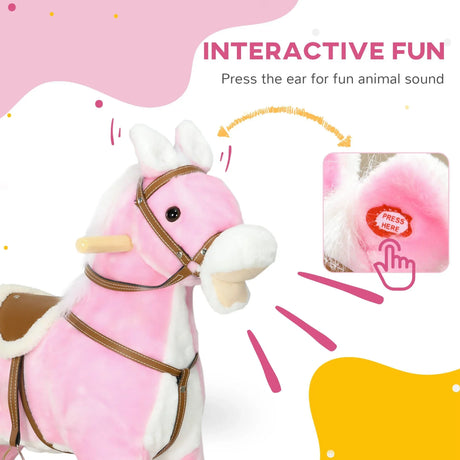 Plush Interactive Wooden Rocking Horse With Sound - Omega Lifestyles