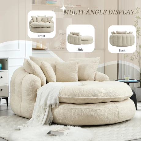Oversized Chenille Memory Foam Bean Bag Sofa With Pillows - Omega Lifestyles