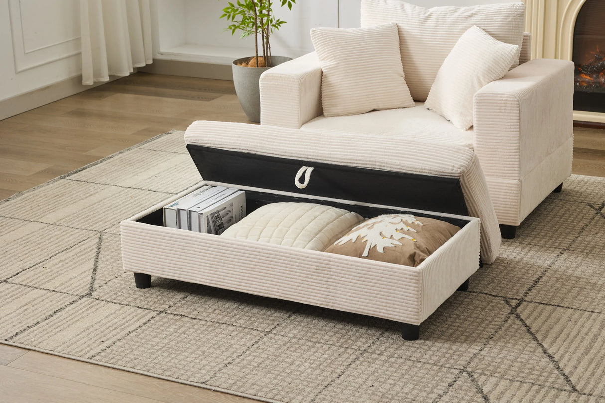 Beige Corduroy Chaise Lounge Chair With Ottoman - Omega Lifestyles