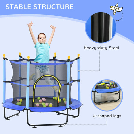 Kids 55-Inch Toddler Trampoline With Safety Enclosure Ball Pit - Omega Lifestyles