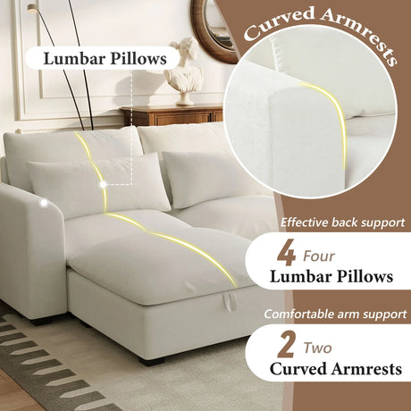 U-Shaped Modular 6-Seat Linen Blend Sofa With Ottomans - Omega Lifestyles