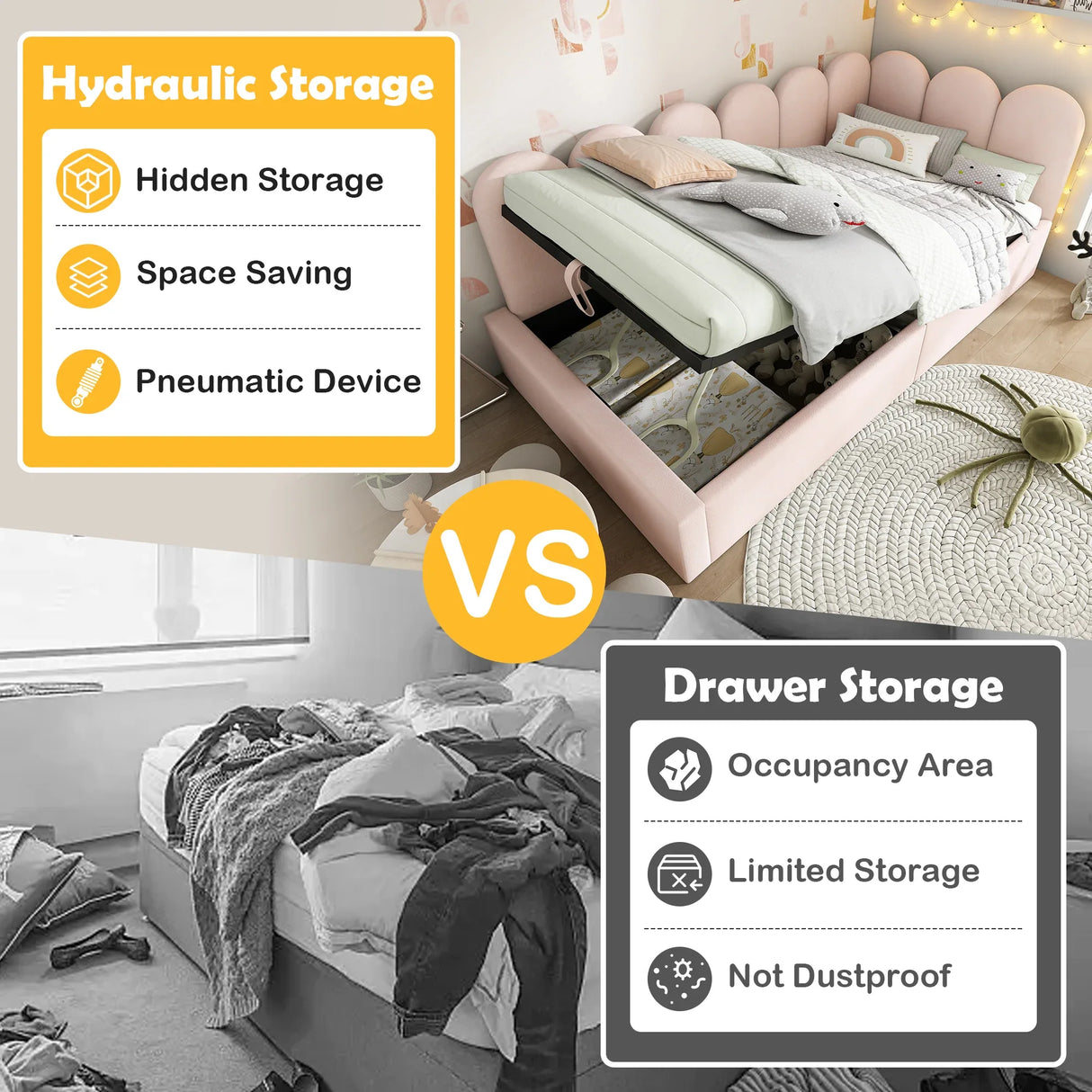 Pink Velvet Upholstered Twin Storage Daybed With Metal Frame - Omega Lifestyles