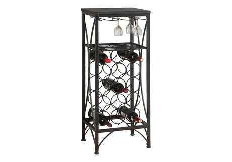 Black Metal Wine Rack Home Bar With Glass Storage - Omega Lifestyles