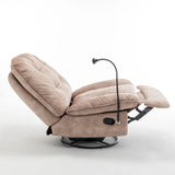 Modern Soft Velvet Swivel Gliding Recliner Chair With Phone Holder - Omega Lifestyles