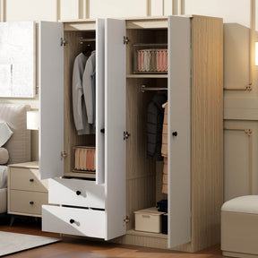 4-Door Solid Wood Wardrobe Closet With Drawers - Omega Lifestyles