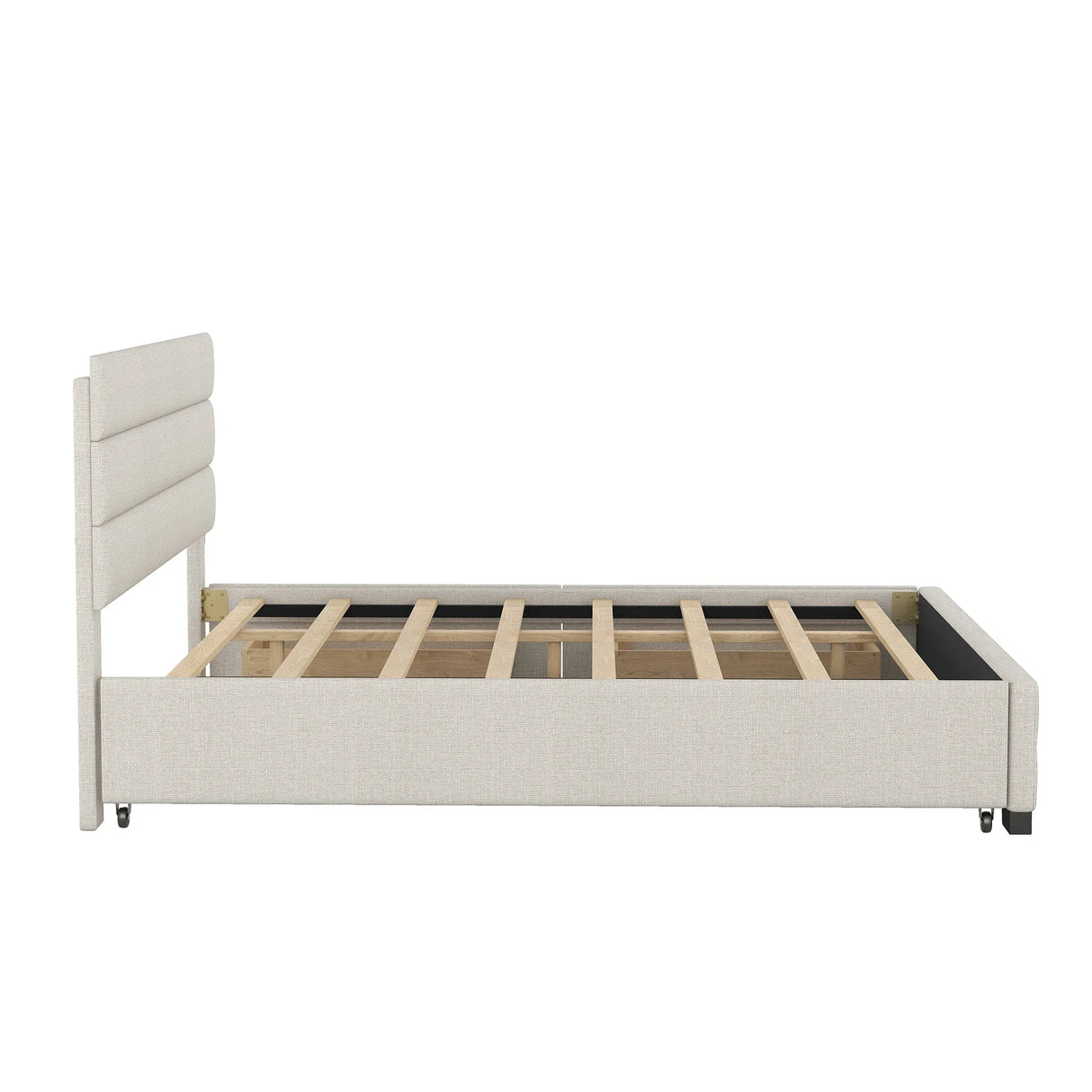 Queen Upholstered Platform Bed With Twin Trundle And Storage Drawers - Omega Lifestyles