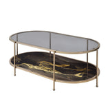 Black Marble Glass Top Metal Coffee Table With Shelf - Omega Lifestyles