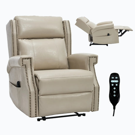 Beige Faux Leather Manual Recliner Chair With Massage - Omega Lifestyles