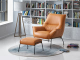 Sandstone Top Grain Leather Accent Chair With Ottoman - Omega Lifestyles