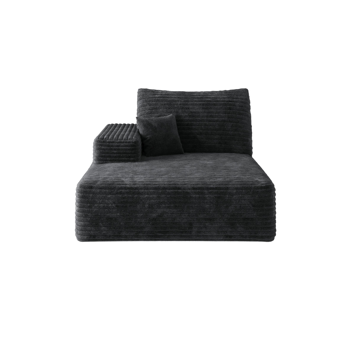 Black Plush Corduroy Modular Chaise Lounge Sofa