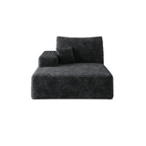 Black Plush Corduroy Modular Chaise Lounge Sofa