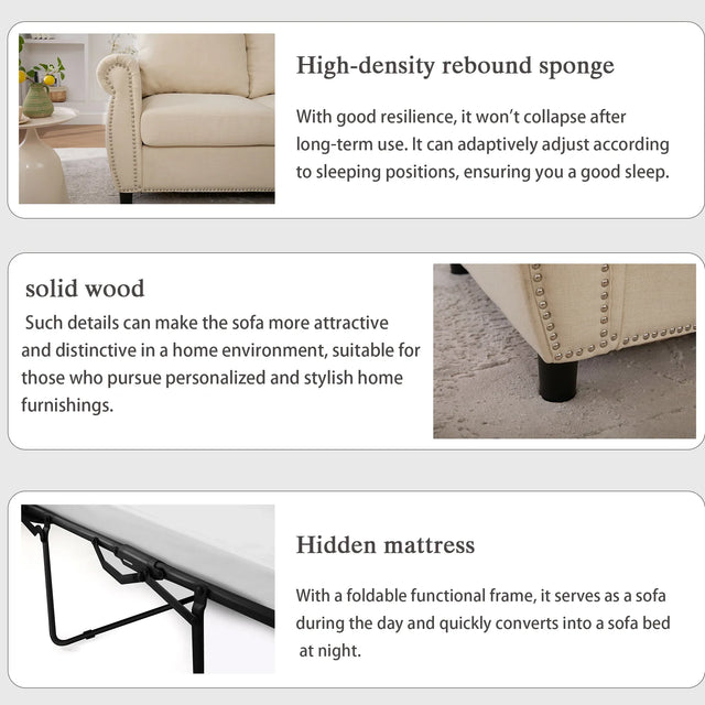 Modern Linen 2-in-1 Sleeper Sofa Bed With Memory Foam Mattress - Omega Lifestyles