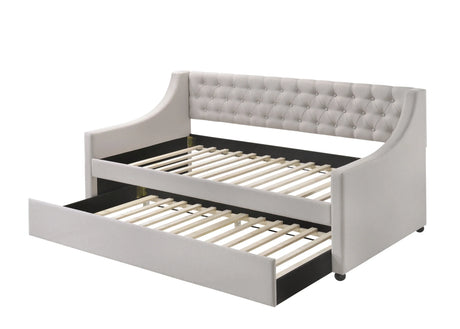 Fabric Twin Daybed With Rollout Trundle And Button Tufted - Omega Lifestyles