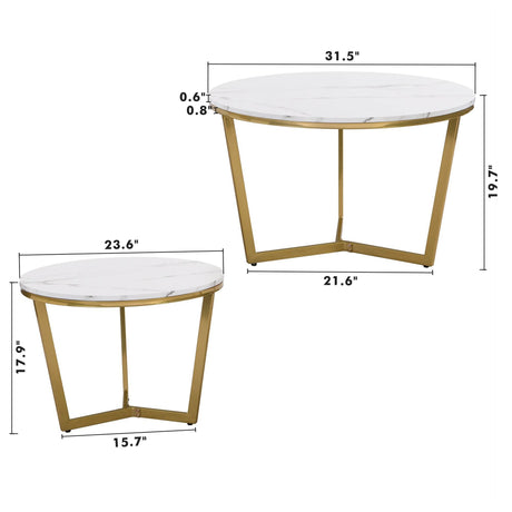 Modern Round Nesting 2-Piece White Marble Coffee Table Set - Sleep Galleria
