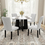 5-Piece Round Solid Wood Dining Table Set With Upholstered Chairs - Omega Lifestyles