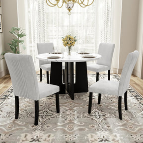 5-Piece Round Solid Wood Dining Table Set With Upholstered Chairs - Omega Lifestyles