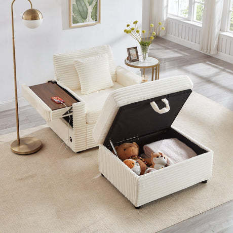 Corduroy Multifunctional Storage Ottoman Sofa With Table - Omega Lifestyles