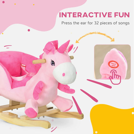 Plush Pink Toddler Rocking Unicorn With 32 Songs - Omega Lifestyles