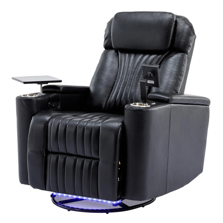 Power Swivel PU Leather Recliner Chair With Tray Table - Omega Lifestyles