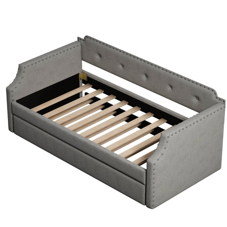 Gray Linen Upholstered Twin Daybed With Trundle - Omega Lifestyles
