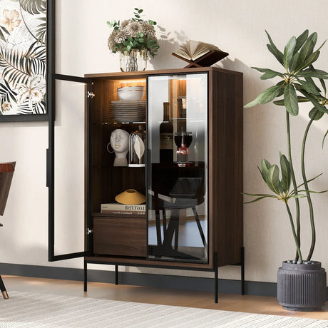 Modern Minimalist LED Curio Cabinet With Tempered Glass Doors - Omega Lifestyles