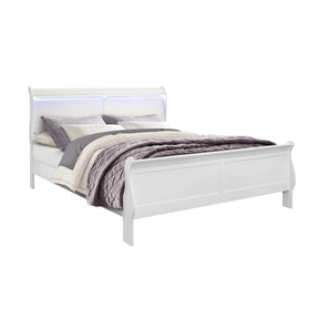 Modern White Sleigh King Bed Frame With LED Lighting - Omega Lifestyles