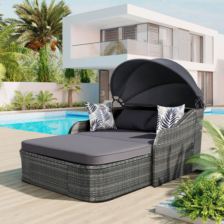 Outdoor PE Rattan Adjustable Canopy Double Sunbed - Omega Lifestyles