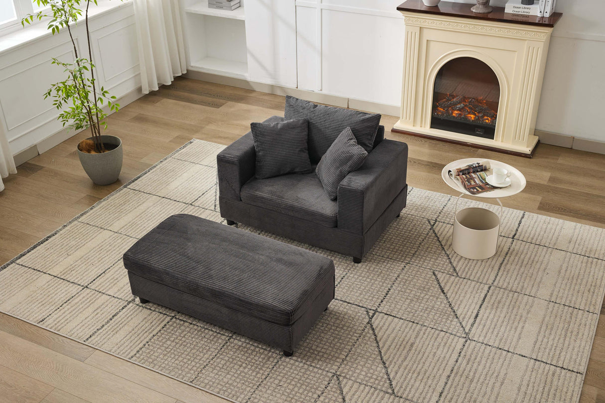 Corduroy Chaise Lounge Chair With Removable Ottoman - Omega Lifestyles