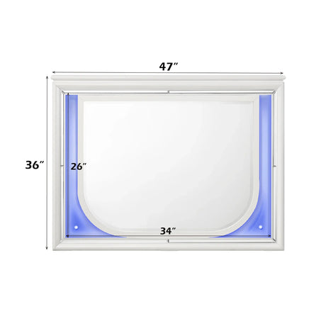 Modern White LED Mirror With Synthetic Wood Frame - Omega Lifestyles