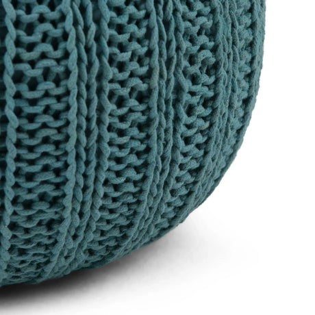 Hand Knit Teal Round Pouf Accent Seating - Omega Lifestyles