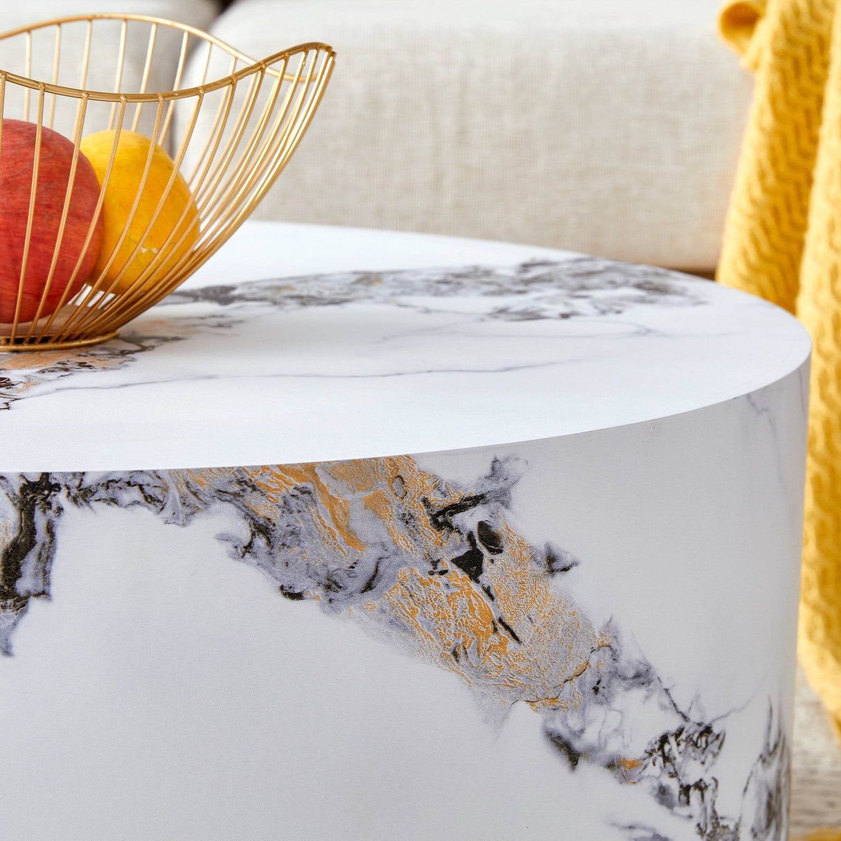 12-Inch White Patterned Cylindrical MDF Coffee Table - Omega Lifestyles