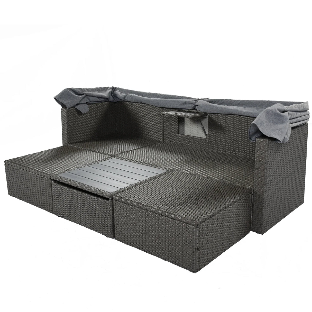 Outdoor Gray Rattan Wicker Patio Daybed With Canopy - Omega Lifestyles