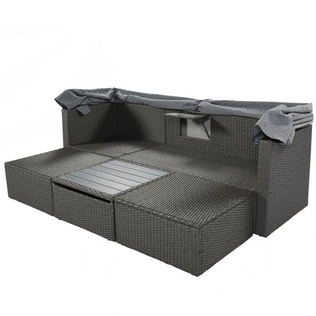 Outdoor Gray Rattan Wicker Patio Daybed With Canopy - Omega Lifestyles