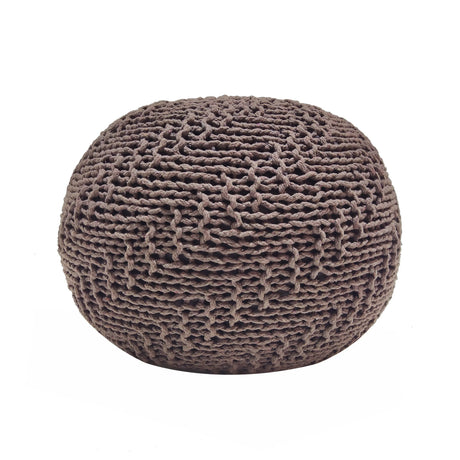 Modern Knit Weave Cotton Pouf Light Brown 20-Inch - Omega Lifestyles