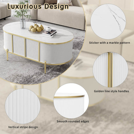 Modern Fluted MDF Coffee Table With Storage Cabinets - Omega Lifestyles