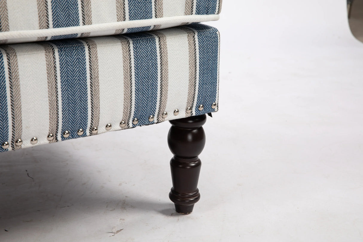 Vintage Blue White Striped Upholstered Accent Chair - Omega Lifestyles