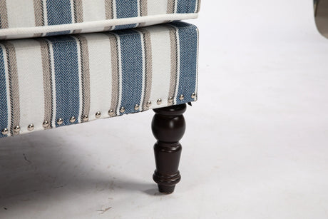Vintage Blue White Striped Upholstered Accent Chair - Omega Lifestyles