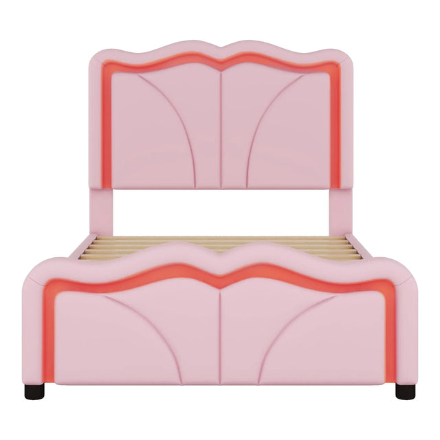 Twin Upholstered Platform Bed With Adjustable Headboard and LED Light Strips - Omega Lifestyles