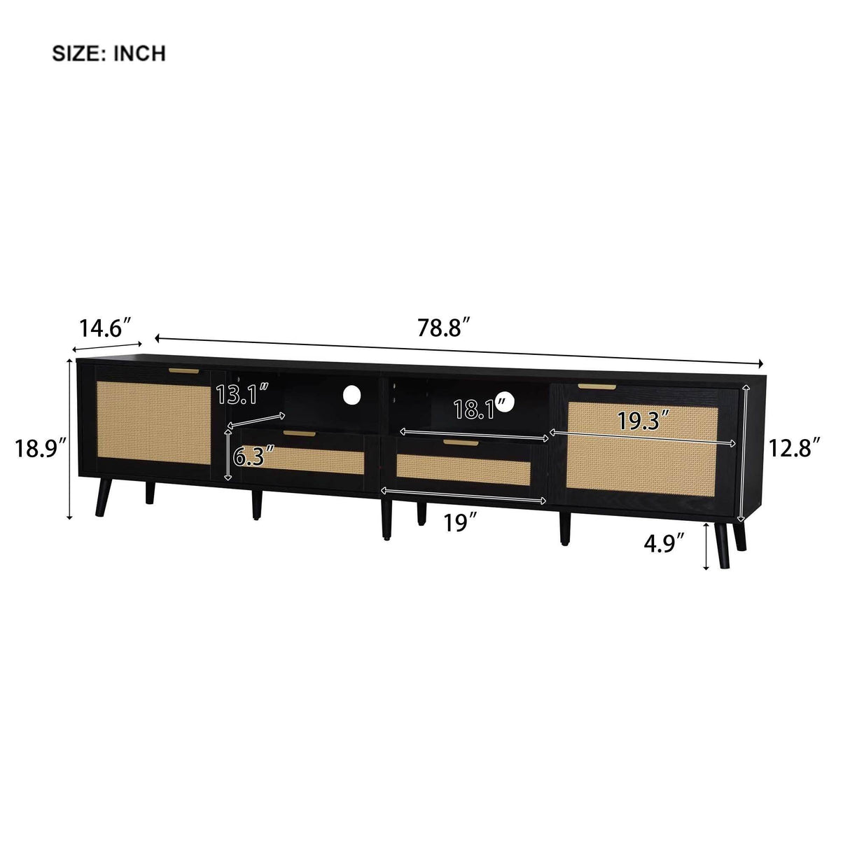 Modern Rattan TV Stand With Storage Cabinet - Sleep Galleria