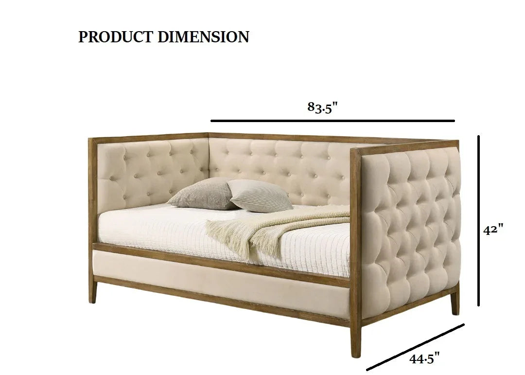 Transitional Twin Mattress Ready Natural Oak Fabric Daybed - Omega Lifestyles