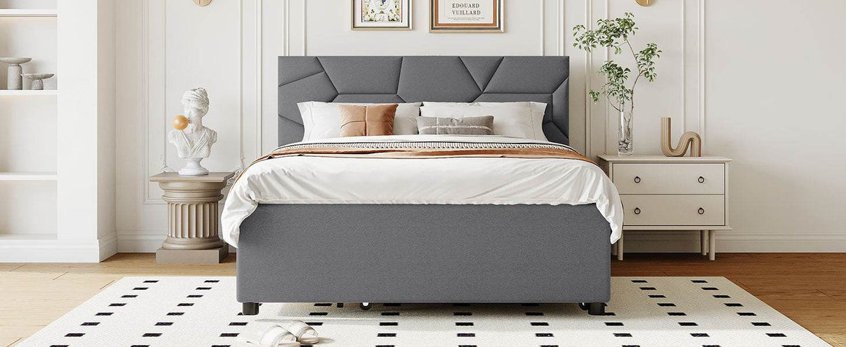 Full Upholstered Platform Bed With Trundle And Drawers - Omega Lifestyles