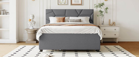 Full Upholstered Platform Bed With Trundle And Drawers - Omega Lifestyles