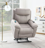 Light Gray Polished Microfiber Power Lift Heating Massage Chair - Omega Lifestyles