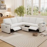 Beige Linen Fabric Power Recliner Sectional Sofa With USB Ports - Omega Lifestyles