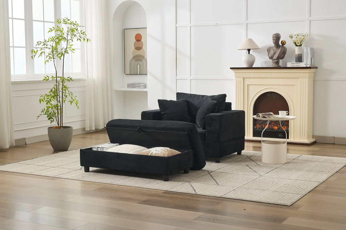 Corduroy Upholstered Chaise Lounge Chair With Ottoman - Omega Lifestyles