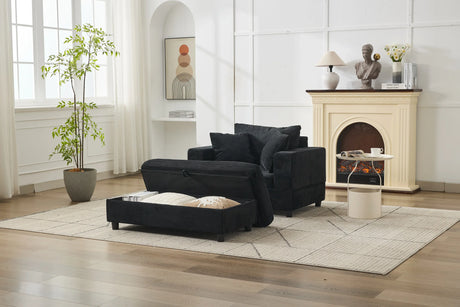 Corduroy Upholstered Chaise Lounge Chair With Ottoman - Omega Lifestyles